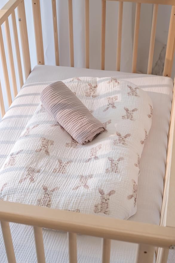 Little Jump Cotton Muslin Baby Lounger Covers, 2 Pack, Soft Removable Slipcovers for Newborn Infant Lounger, for Girls Boys (Bunny)