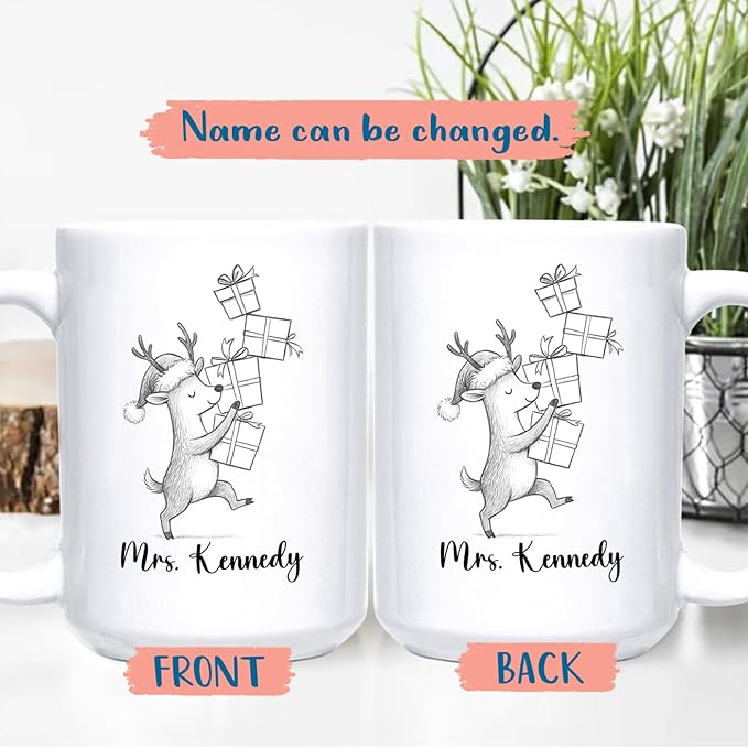 Personalized Deer Coffee Cup Gift For Family Friends Besties, Customized Name Deer Accent Coffee Mug, Awesome Animal Travel Mug Gift for Birthday Christmas, Deers White Ceramic Coffee Mug 11 15 Oz