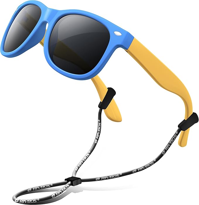 RIVBOS Kids Sunglasses Polarized UV Protection Flexible Rubber Glasses Shades with Strap for Boys Girls RBK004