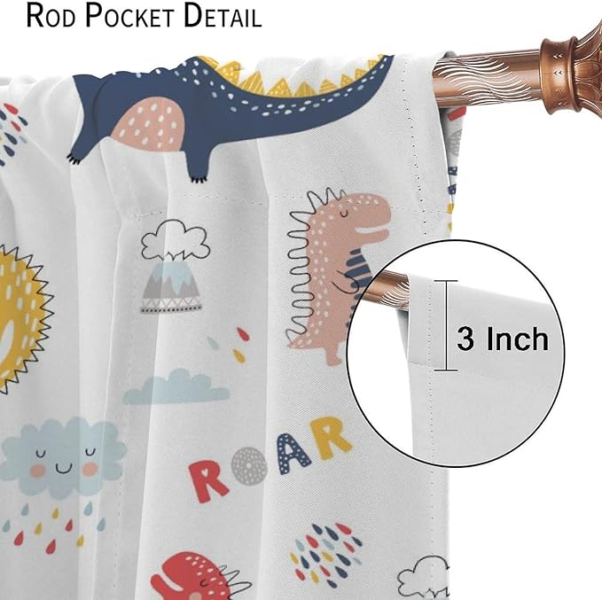 Cartoon Dinosaur Curtains for Kids Boys Girls Home Decor Colorful Cute Dino Animals Print Pattern Rod Pocket Blackout Window Drapes for Nursery Baby Bedroom Playroom W26xL84in 2 Panels