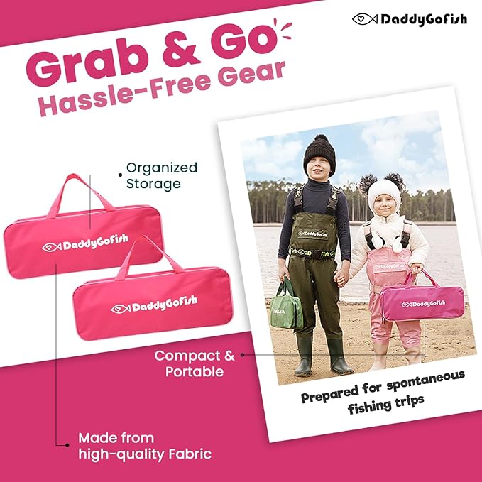 DaddyGoFish Kids Fishing Pole - Rod Reel Combo Tackle Box Starter Set - First Year Small Dock Gear Kit for Boys Girls Toddler Youth Age Beginner Little Children Junior Anglers Older Kids