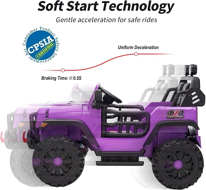 2 Seater Ride on Toy Car for Kids, 24V 4x4 Ride-on Truck Kids Electric Car w/Remote Control, 4x200W Motors - Purple