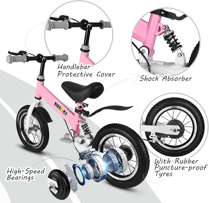 Balance Bike 2 in 1,The Dual Use of a Kids Balance Bike and Kids Bike,12 14 Inches for 2-6 Years Old,with Shock Absorbers, Fenders, Pedals, Auxiliary Wheels