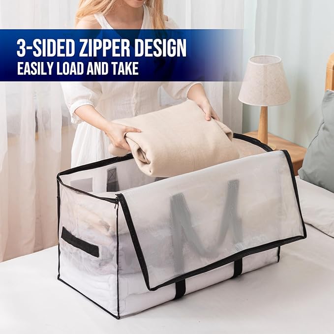 TAILI Extra Large Moving Bags, 2 Pack Clear Heavy Duty Totes For Storage with Visible Window, Wrap Around Handles, Storage Bags for Space Saving, Alternative to Moving Boxes