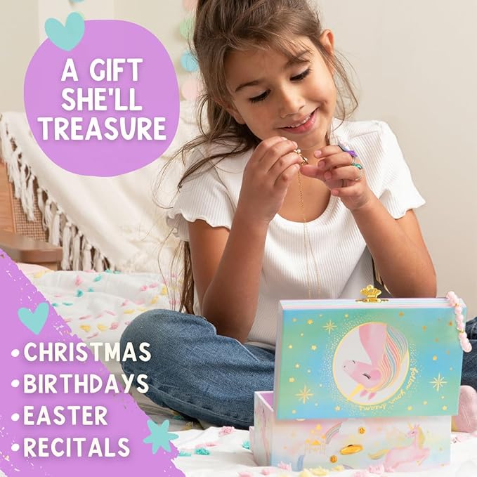 Musical Unicorn Kids Jewelry Box - Girls Jewelry Box with Mirror, Unicorn Gifts for Little Girls, Unicorn Toys for Girls Age 4-6