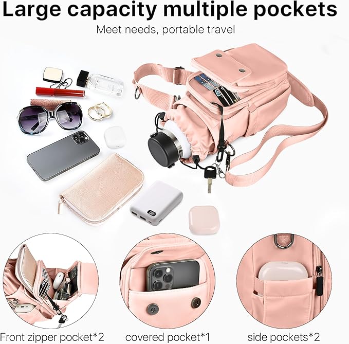 Water Bottle Holder with Strap 32 40oz Crossbody Insulated Water Bottle Carrier Sling Bag with Adjustable Wide Strap and Phone Purse 5 Pockets for Walking Hiking Gym Travel