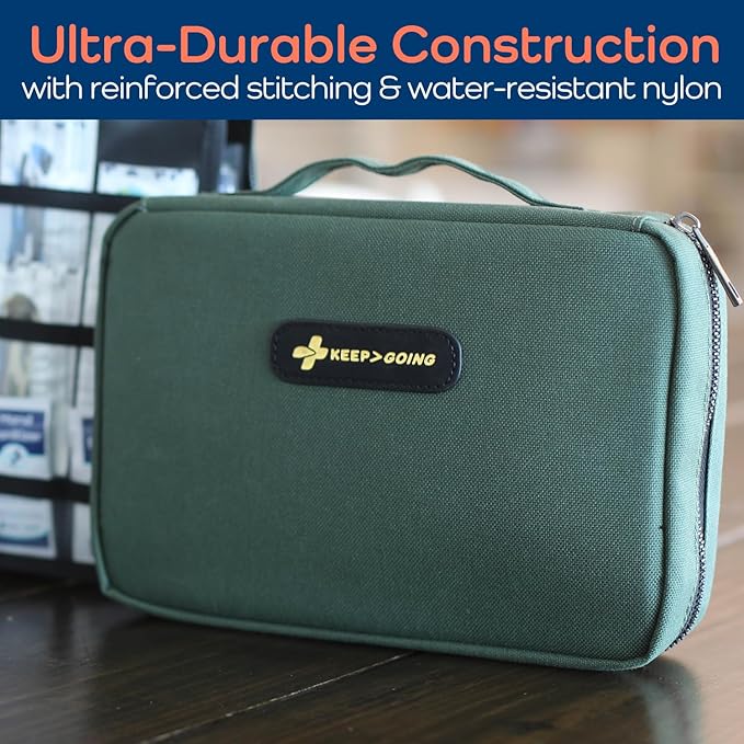 KeepGoing Large Home First Aid Kit for Kids – 270 Pc. for Car, Home, Dorm, & Boat with Latex-Free Bandages – 10 x 7 x 3.5 in. Travel First Aid Kit (Hunter Green)