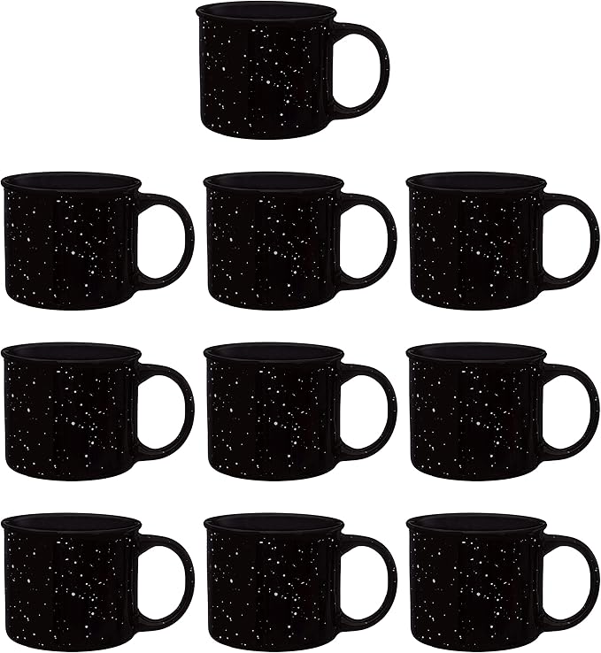 DISCOUNT PROMOS Ceramic Campfire Coffee Mugs 13 oz. Set of 10, Bulk Pack - Perfect for Tea, Espresso, Cappuccino, Hot Cocoa - Black