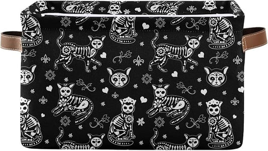 Storage Basket Bin Death Helloween Cats Gothic Organizer Basket Collapsible Shelf Basket Cube with handle for Nursery Bedroom Bathroom
