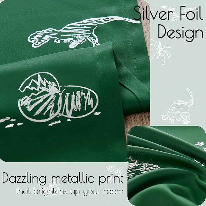 Vangao Kids Curtains Green Blackout Dinosaur Curtains for Boys Kids Nursery Girls Room Silver Dino Foil Print Thermal Insulated Drapes Grommet Top Window Treatments 63 Inches Length 2 Panels