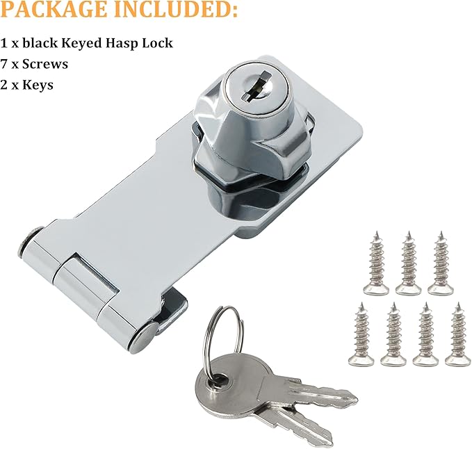 Alise Keyed Hasp Lock,3 Inch Safety Packlock Clasp Hasp Lock Latch with Lock,Door Hinge Lock with Keys Keyed Locking Hasp for Cabinets Closets Doors,Chrome