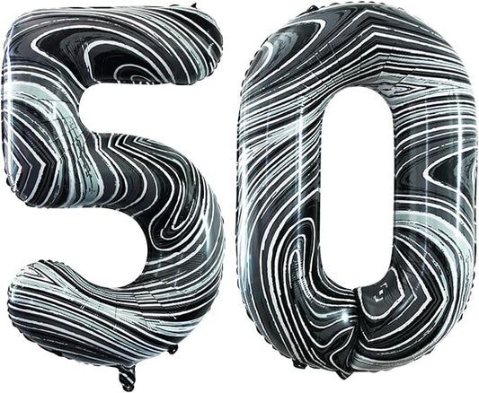 GOER Number 50 Balloons for 50th Birthday Party Decorations,42 Inch Jumbo Foil Helium Balloons for 50th Anniversary (Marble Black)