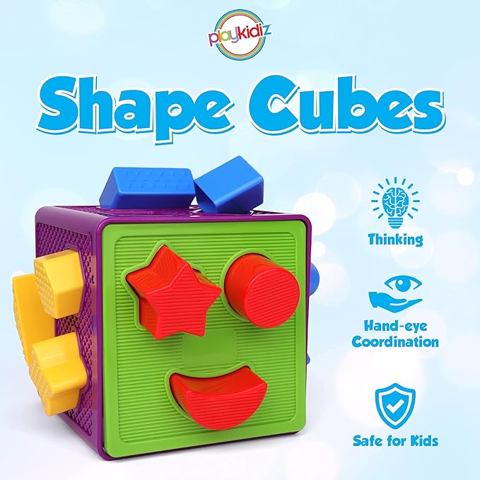Shape Sorter Toy, Toddler and Baby Stem Sorting and Matching Activity Cube, 18 Blocks Colorful Sorter Box, My First Baby Toys Gift for Boys & Girls