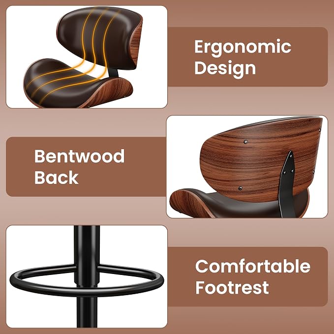 YaFiti Bar Stools Set of 3, Bentwood Adjustable Height Swivel Bar Stools - Image 4