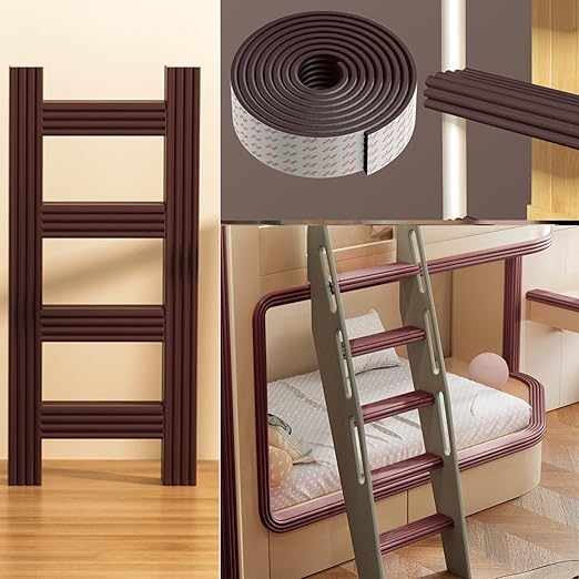 Bunk Bed Ladder Pads,Self-Adhesive Bunk Bed Ladder Cover Foam Padding,Traction Treads for Stair Steps,Soft Extra-Wide Edge Protector,Furniture 6.5 Ft Brown