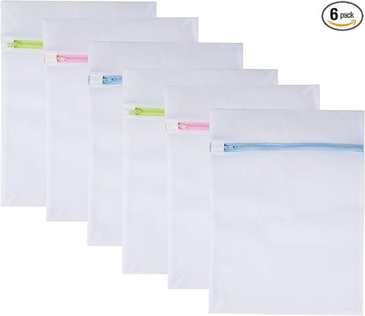 Mesh Laundry Bags 6-Pack Medium 16 x 12 Inch Laundry Wash Bag Colorful Zipper for Delicates, Blouse, Hosiery, Stocking, Underwear, Bra Lingerie, Sweater, Travel Storage Bag