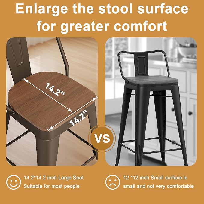 Andeworld Metal Bar Stools Set of 2, 26 inch Counter Height Barstools - Image 4