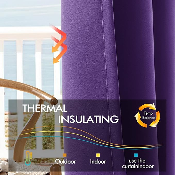 ANRODUO Back Tab Blackout Curtains for Bedroom Living Room, Rod Pocket Pinch Pleated Thermal Insulated Room Darkening Curtains 72 Inches Long 2 Panels, Purple, 42 x 72 Inch