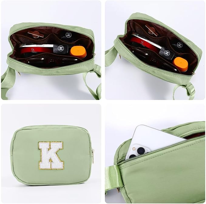 YOOLIFE Gifts for Girls Teen Girls Birthday Gifts - Personalized Gifts for Women, Gifts for Daughter Sister Friends, Green Initial Crossbody Bag Belt Bag A