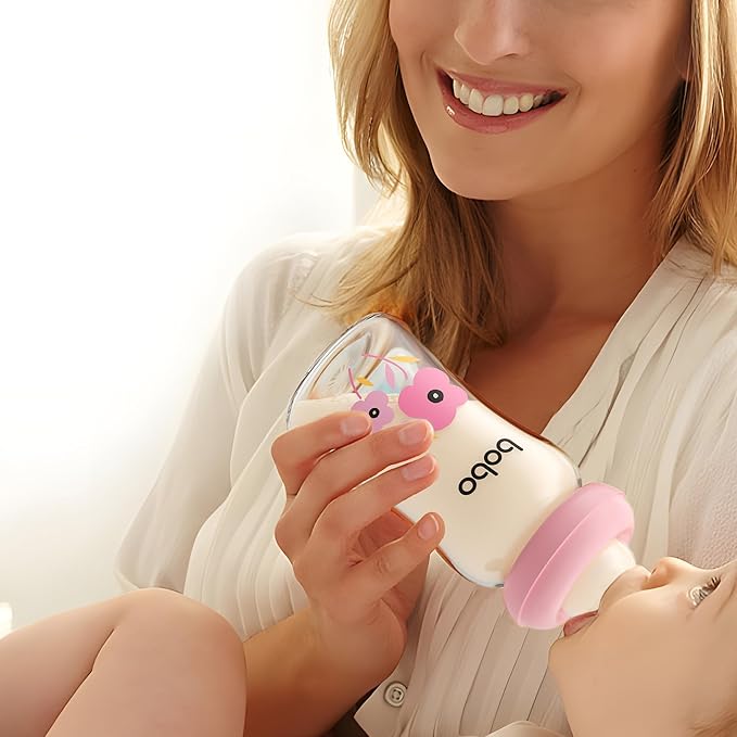 YOHKOH Natural Glass Baby Bottle with Natural Response Nipple, Newborn Anti-Colic Baby Bottles, Wide Neck Mushroom Cap Baby Bottle, Clear (Multicolour1, (5.4oz (Pack of 4))