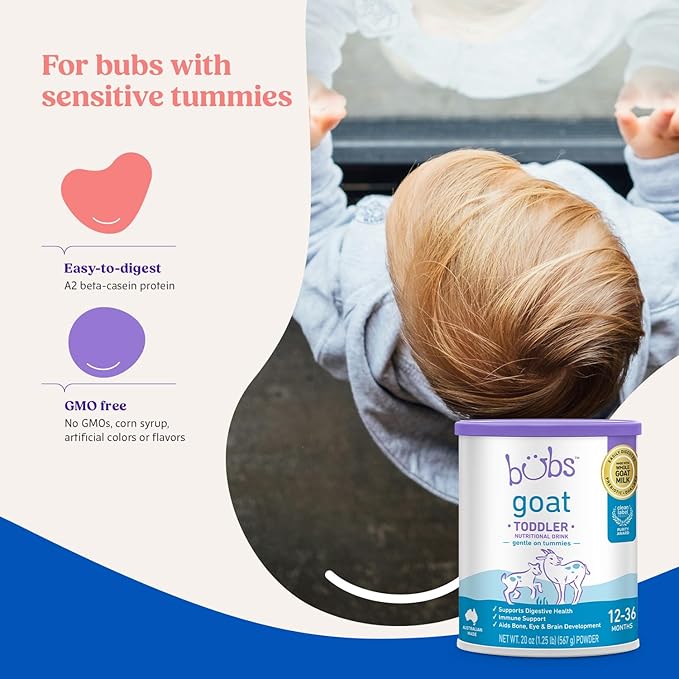 Bubs Goat Toddler Nutritional Drink, Non-GMO Whole Goat Milk-Based Gentle Formula, for Kids 12-36 Months, 20 oz
