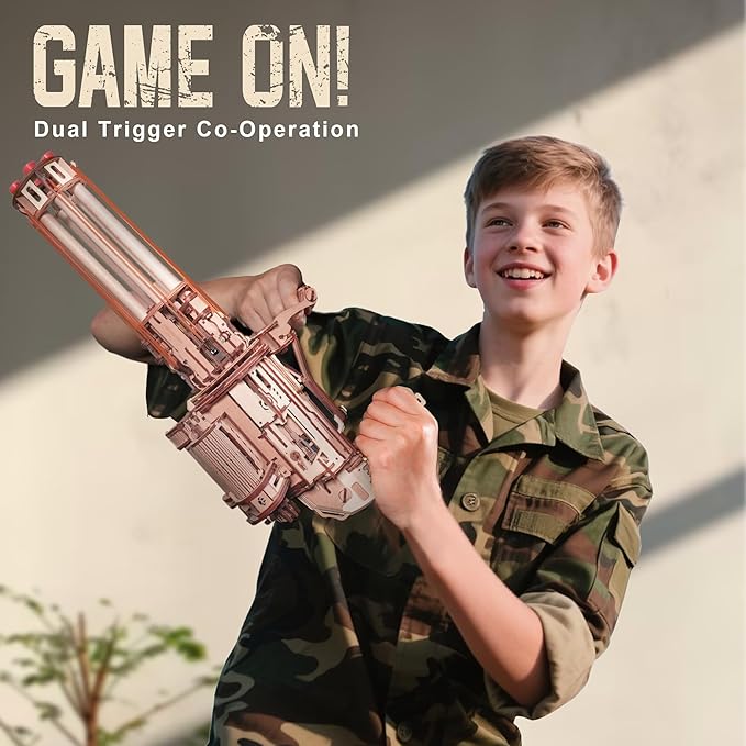 ROKR Gun 3D Puzzles for Adults, Wooden 3D Puzzle Rubber Bands Gun Toy, Rotating-Barrel Machine Gun, Wood Model Craft Kits, Cool Hobbies Birthday Gifts for Men Teen Boys 14+