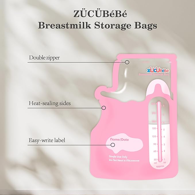 Breastmilk Storage Bags(50 Count)，8oz Milk Storage Bags for Breastfeeding，BPA Free with Easy Pour Spout, Self Standing, for Refrigeration and Freezing Red
