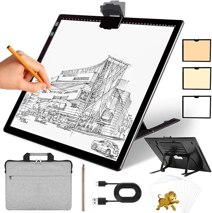KOBAIBAN Wireless A3 Light Pad with Carry Bag, Foldable Stand, Top Clip, 3 Colors/Stepless/6-level Dimmable Brightness Rechargeable tracing Light Box/Board for Cricut Weeding Vinyl, Diamond Painting