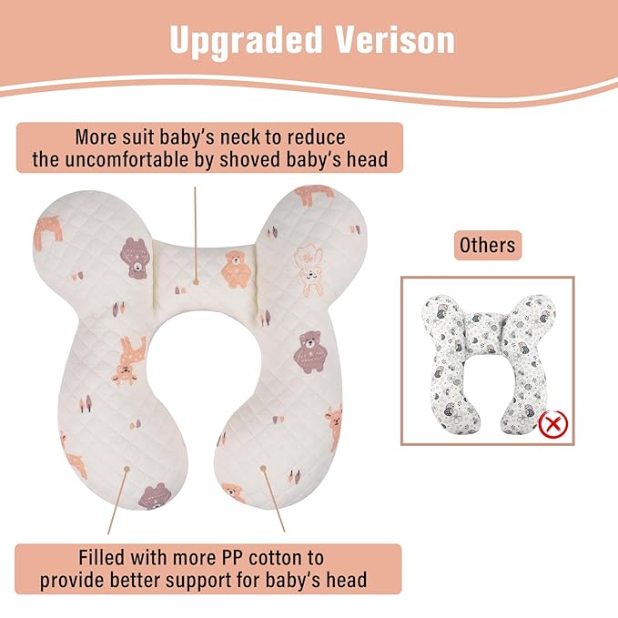 vocheer Baby Neck Pillow(Upgraded), Cotton, Baby Support Pillow, Car Seat Pillows for Newborn, Carseat Head and Body Support, Infant Travel Pillows for Prams, Pushchair, Stroller, Bouncer, Deer