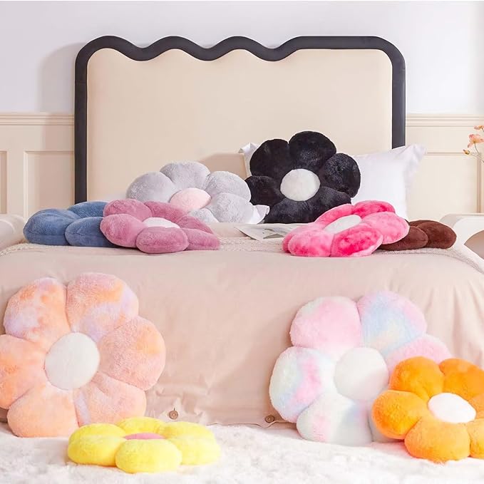 Brown Flower Pillow, 17.7" Flower Shaped Plush Decorative Throw Pillow for Bed