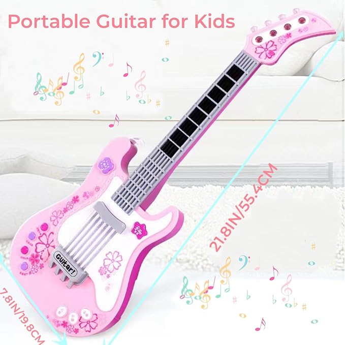 Kids Toddler Baby Childrens Electric Toy Guitar with Strap Ideal for 3 4 5 7 8 Year Old Boys Girls Gifts(Pink)
