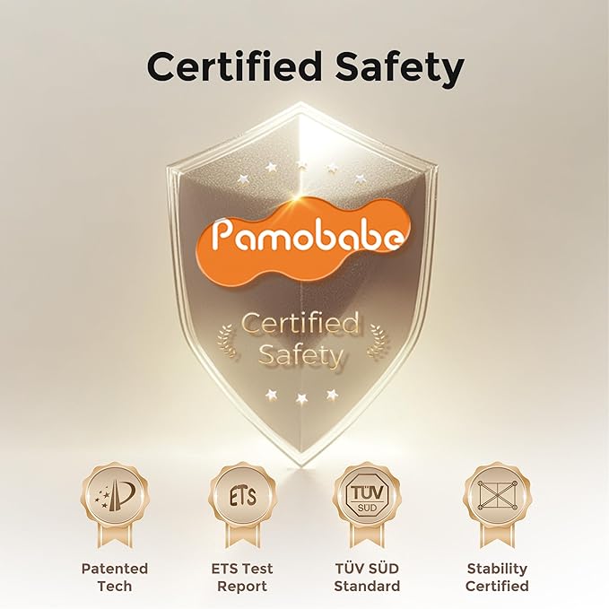 Pamo Babe 1-Second Setup 5-in-1 Playard for Babies - Heavy-Duty Steel Frame for Safe Sleep Space, Portable Crib with Zip Door & Changing Table, Locking Wheels, Breathable Mesh