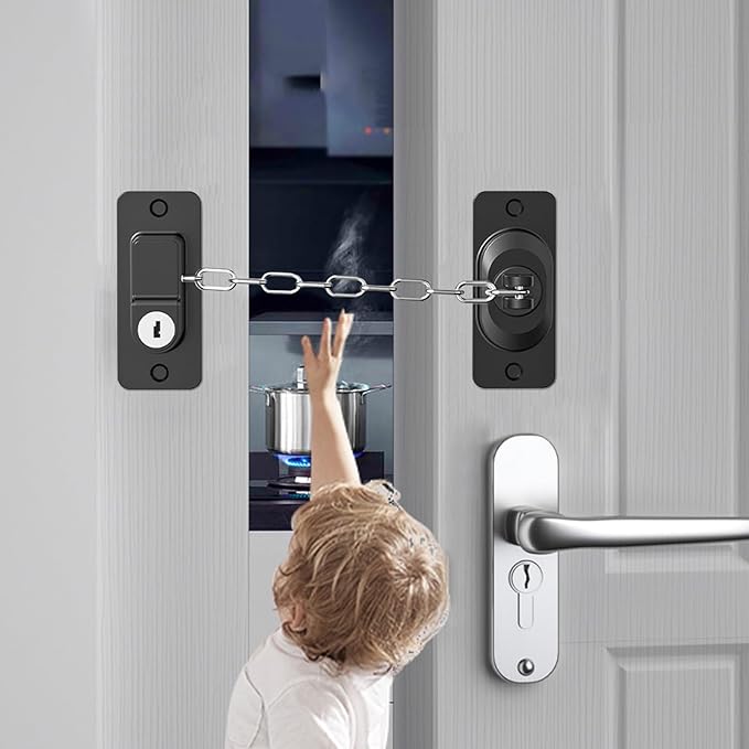 Child Proof Door Lock (2 Pack), Door Locks for Kids safety & Cat Door Latch, for Fridge Lock, Cabinet Locks, Window Locks and Baby Proofing, Strong non-marking Adhesive No Drilling (Black)