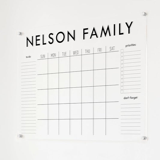 Personalized Clear Acrylic Calendar for Wall, Calendar Whiteboard for Wall, Dry Erase Wall Calendar, Wall Calendar Organizer System for Home (Block, Black, 38"W x 26"H)