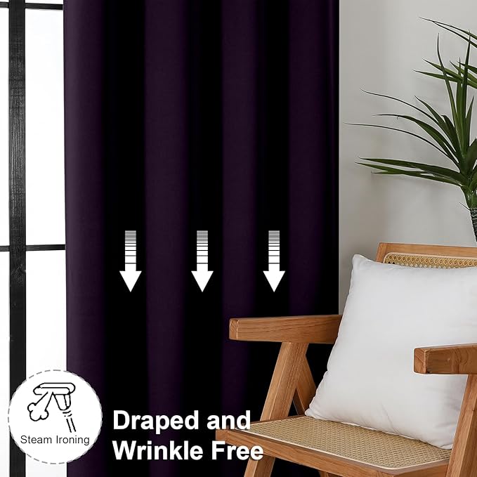 Simplebrand Ava Blackberry Short Blackout Curtains for Bedroom 54 Inches Long 2 Panels Set, Solid Thermal Insulated, Energy Saving Window Treatment Curtains Blackout Drapes, W40 x L54 Inch, Blackberry