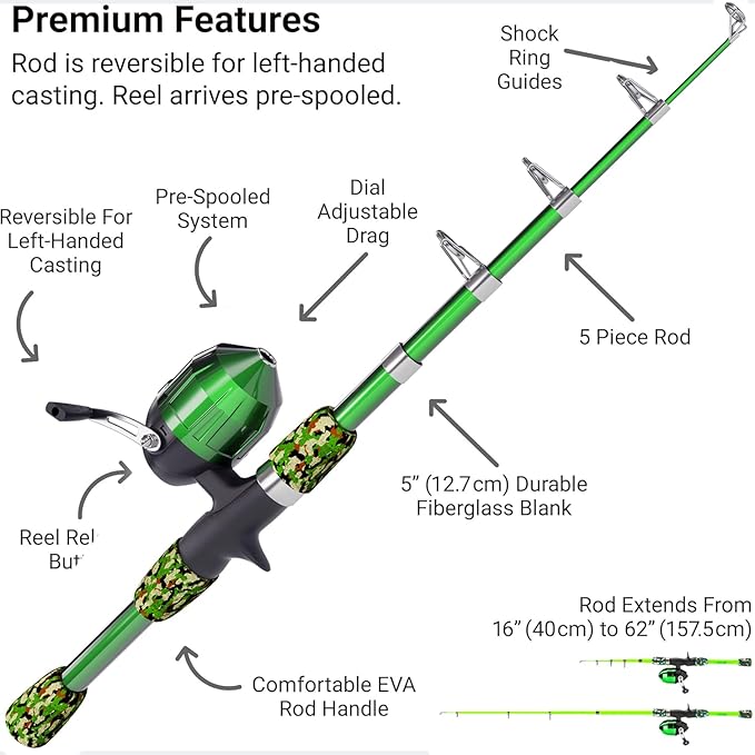 Kids Fishing Pole, Kids Portable Telescopic Fishing Rod Set, Tackle Box and Fishing Net Combo Kit, Kids Fishing Gear for Boys and Girls Age 5-10 and Youth