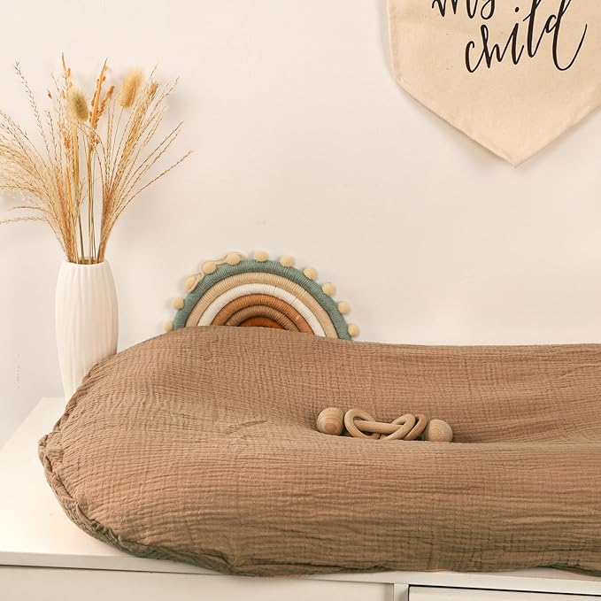 Hooyax Baby Lounger Cover 2 Pack - 100% Muslin Cotton Newborn Lounger Pillow Covers Only, Soft Breathable Infant Lounger Cover with Reinforced Stitching, Fits Most Standard Baby Loungers (Rainbow)