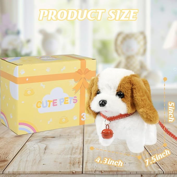 Plush Toys Walking Dog Toys That Can Walk, Bark and Wag Tail,Interactive Electronic Pet Toys Puppy with Leash,Easter Christmas Birthday Gift for Toddlers Kids