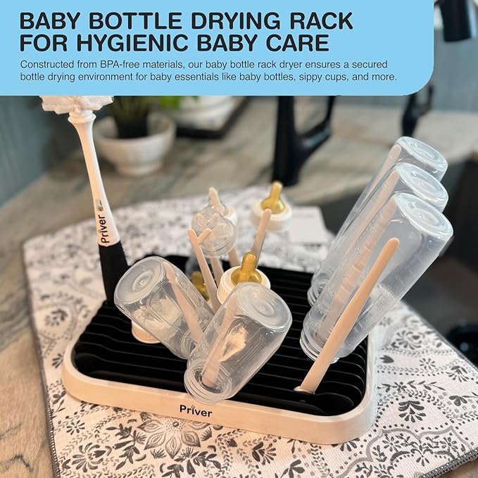 Priver - Baby Bottle Drying Rack with Tray - Space-Saving Drying Rack for Baby Bottles, Cups, Pump Parts - High Capacity Bottle Dryer - Travel Essentials - Newborn Essentials Must-Haves, White