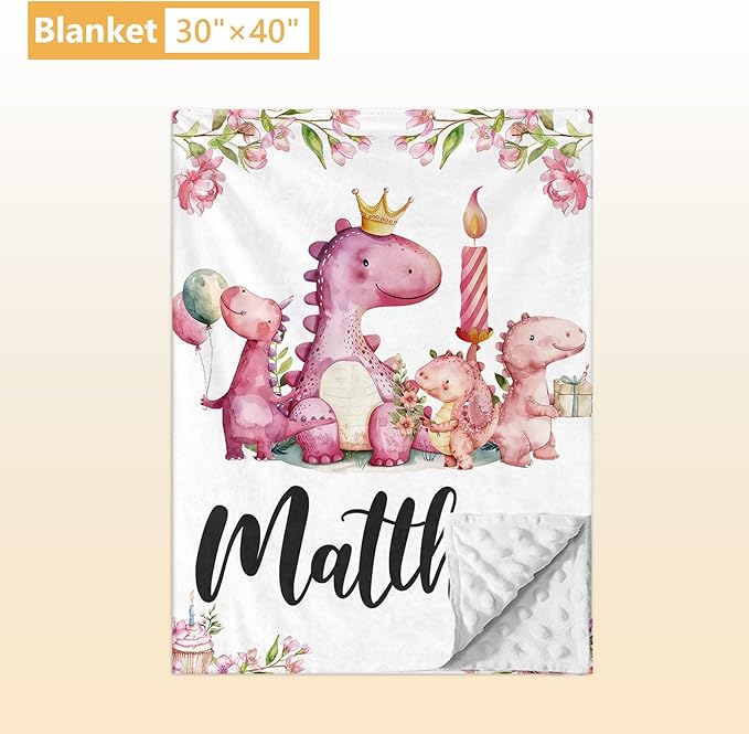 Custom Baby Crib Bedding Set - 5 Pcs Personalized Name Pink Dinosaurs Crib Set for Infants Toddlers Girls - Soft Double Layer Nursery Bedding Set - Customized Present for Birthday Baby Shower