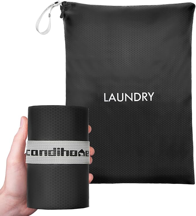 Travel Laundry Bag, Washable Dirty Clothes Travel Bag Waterproof Wet Dry Bags Reusable Camp Clothes Organizer for Sports Home College Dorm Laundromat (1 Pcs X-Large) Black