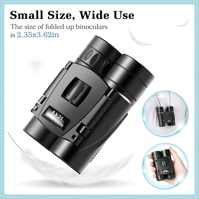 8x21 Mini Lightweight Binoculars, Compact Pocket Binocularsfor Adults Kids, Small Protable Binoculars for Bird Watching Travel Opera Theater Sports Scenery