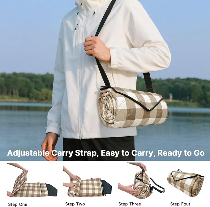 TigeJoy Extra Large Picnic Blanket Waterproof Foldable 80''x118'', Outdoor Picnic Mat Beach Blanket Sandproof for Park, Grass, Travel, Hiking, Camping Essentials, Gingham Picnic Blanket