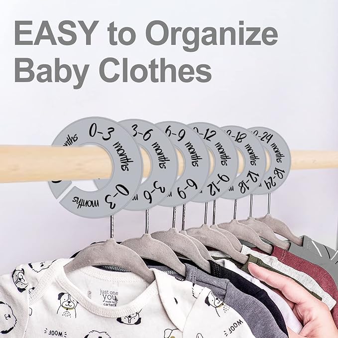 Pro Goleem Baby Closet Dividers Gray Baby Closet Organizer for Nursery Baby Clothes Size Age Dividers Fits 1.5" Rod 6 PCS