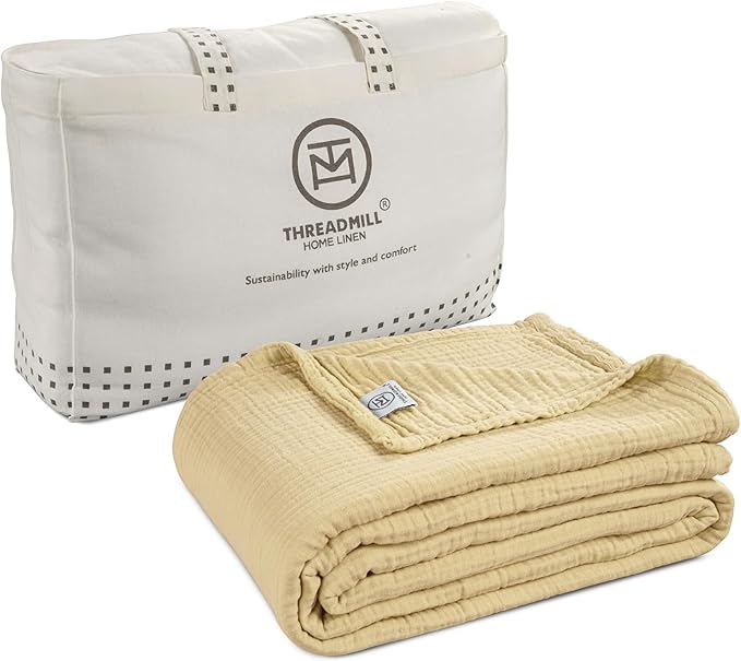 Threadmill King Size Blanket | 4 Layer 100% Cotton Gauze | Lightweight, Breathable, and Cozy Summer |Muslin Blanket for Couch, Bed| Beige
