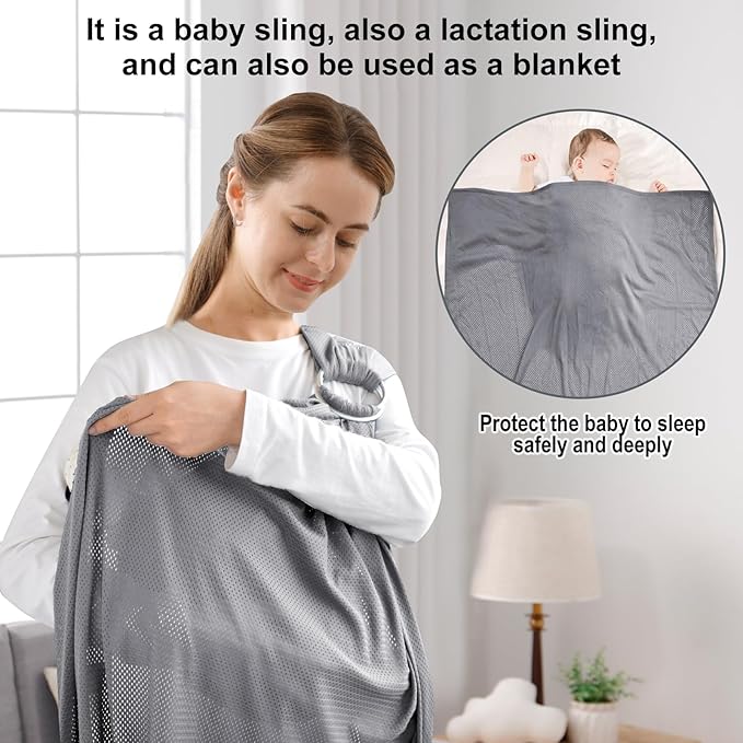 Water Ring Sling Baby Carrier, Adjustable Lightweight Breathable Newborn Carrier Sling for Summer, Swimming, Pool, Beach, Front Chest Mesh Infant Wrap Carrier for Baby Gift (Light Grey)