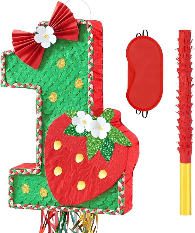 WERNNSAI Berry First Pinata - Sweet One Birthday Party Decorations Strawberry Party Game Number 1 Pinata for Baby Shower Theme Party Favor With Blindfold