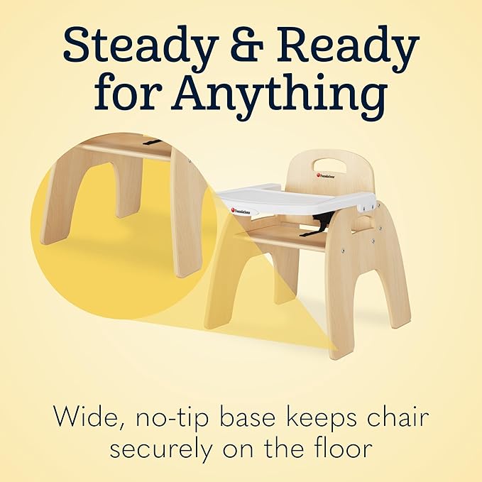 Foundations Easy Serve Low Wood Feeding Chairs Multipack, Adjustable Harness, Removable Dishwasher Safe Tray, No-Tip Base, Stackable Toddler Chairs, 2 Pack (13 inch)