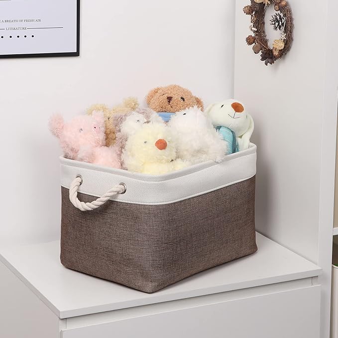Bidtakay Baskets Fabric Storage Bins for Shelves [3-Pack] Decorative Storage Baskets for Organizing 15 X 11 X 9.5 inches Nursery Closet Foldable Toy Storage Closet Organizer Brown
