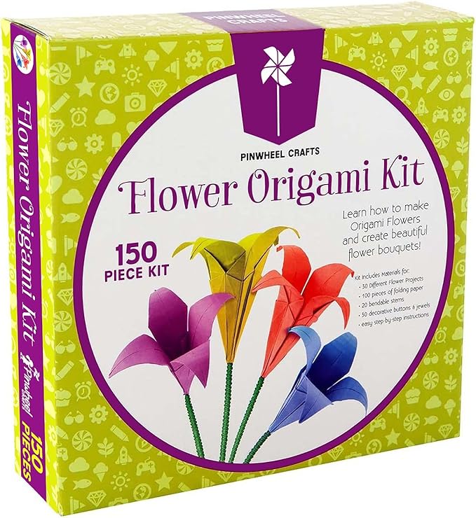 Pinwheel Crafts Origami Papers Kit - Multicolor Flower Origami Kit for Kids,Teens and Adults Ages 6 7 8 9 10 11 12+, Arts and Paper Crafts for Kids 150 Pcs - Fun Foldable Gift